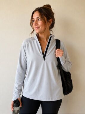 Nike Women's Dri-Fit 3/4 Zip Up with Hood Light Blue/Grey Size XL -Running Hike